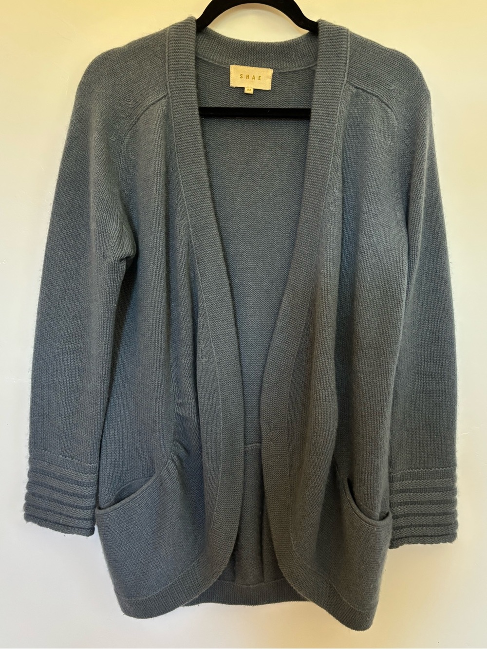 SHAE grey blue 100% cashmere cardigan M A15